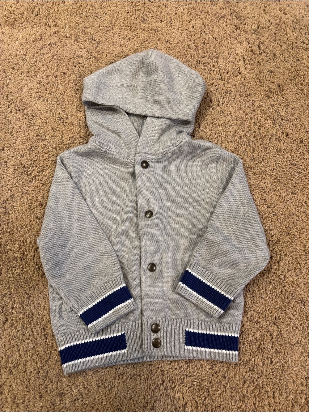 Gap Kids Hooded Snap Sweater Cardigan - Light Gray with Navy Trim